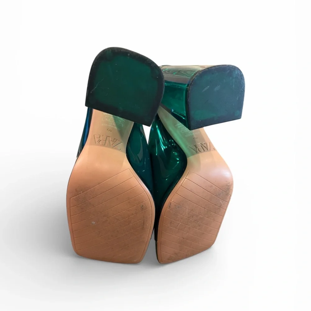 Zara Retro Emerald Green Women's‎ Chunky Heels - Picture 6 of 6